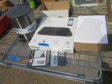 black & decker trash can, scale, box of paper foldable drying rack