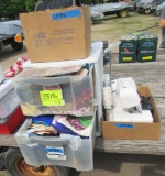 drawers of fabric, sewing machine, roll of zipper,