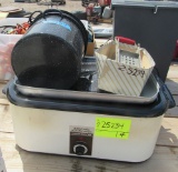 roaster oven, pots, meat grinder