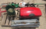 portable grill, cedar, yard tools, misc