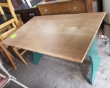 wooden table w- green bottom