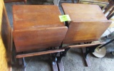 pair of old wooden school desks