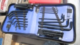 new hex key set, screwdrivers, needle nose pliers, tool box