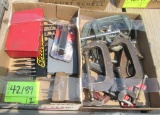 2 boxes of c-clamps, drill bits