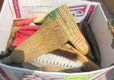 2 boxes brooms, brushes