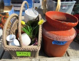 basket of flower vases, flower pot, misc decor