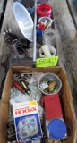 misc nails and screws, quarter inch drive sockets, tool box