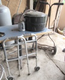 push lawn mower, table, metal chair, metal pot, walker
