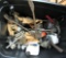 tote of misc oil, cylinder honer, bolt cutter
