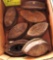 box of antique irons