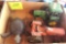 toy turtle, Allis-Chalmers toy tractor, and JD toy tractor