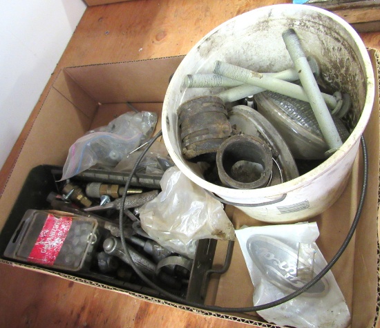 box of misc pneumatic fittings, lights