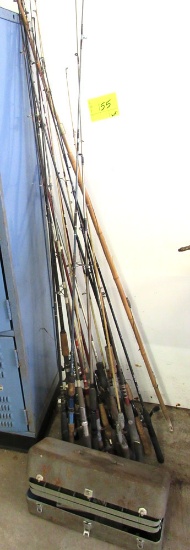 fishing poles, tackle box