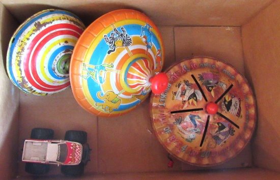 jack in the box, clown, and toy top