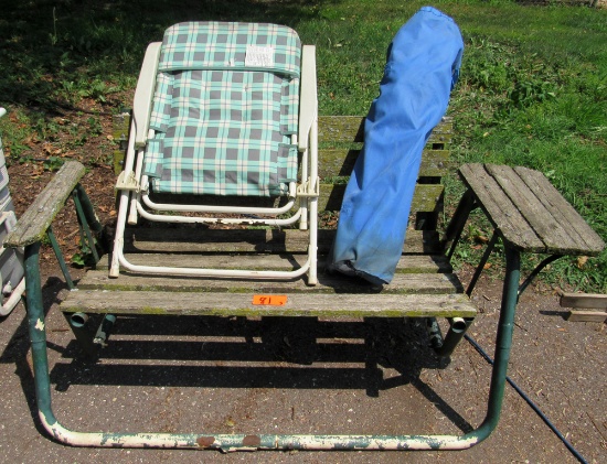 lawn chairs, old bench swing