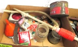 electrical insulator, wire, old coffee can, old pipe tobacco can