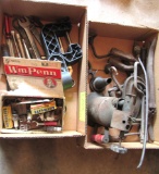 2 boxes, clamps, old torch