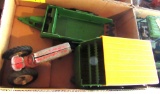 JD manure spreader, silage wagon, and tractor toys