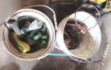 dryer vent, tie down straps, 3 pails of misc.