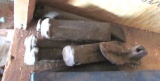 shelf od wood wedges, toolbox, car parts,