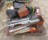 battery boxes, chairs, floor jack, roof rake