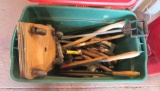 small wood carts, loppers, mudding trowel, grabber