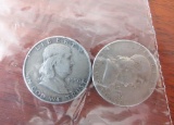 1950 half dollar, mint mark D; 1952 half dollar, no mint mark