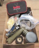 stapler, military flashlight, wire connectors, Smiths sharpening stones