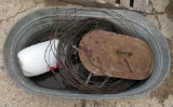 galvanized tub, copper wire, sprayer, drain snake
