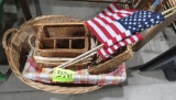 American flags, wicker baskets, rug beater