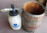 small wood barrel, sprayer