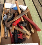 hammers, hatchets, pipe wrench, crescent wrench