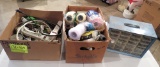misc painting supplies, power strips, sorting bin w/misc