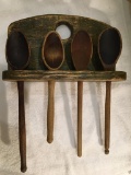 Antique Primitive Wooden Spoon Wall Hanger