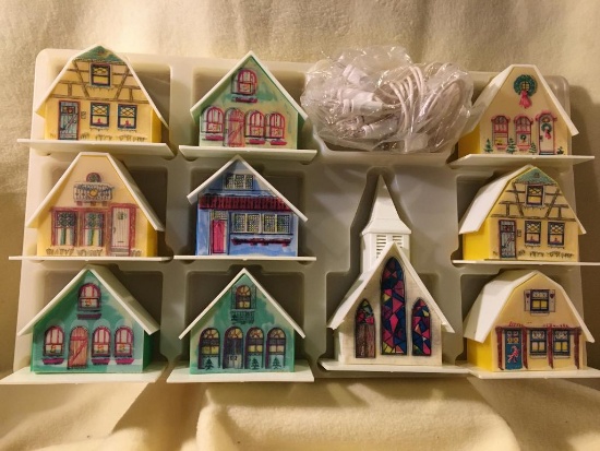 Lighted Plastic Village Set, Christmas