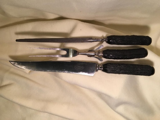 Universal Stainless Steel Carving Set with Faux Brown Antler Handles