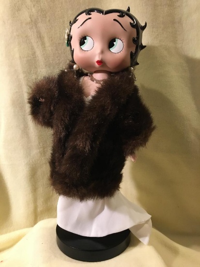 Betty Boop Figurine in White Evening Gown and Brown Fur Coat