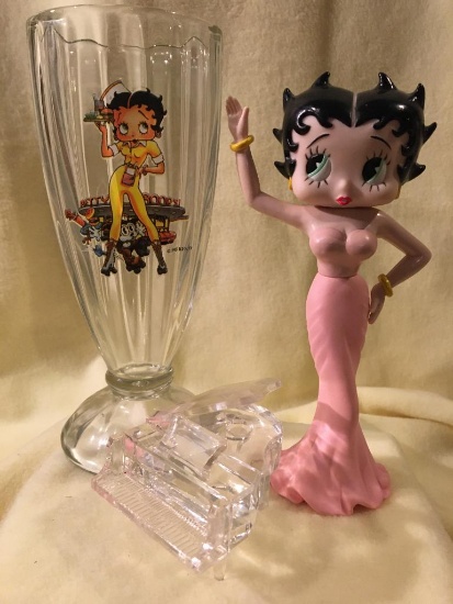 Betty Boop Plastic Figurine, Clear Plastic Grand Piano, Betty Boop Soda Fountain Glass