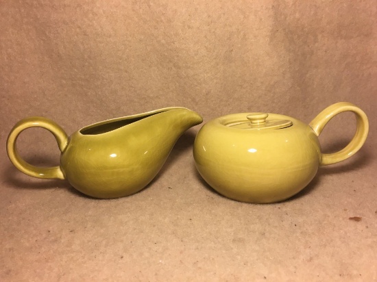 Russel Wright American Modern Chartreuse Green Creamer and Sugar Set