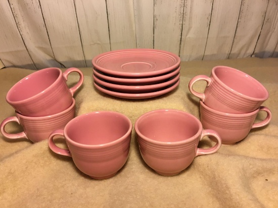 Fiesta Ware Contemporary Cups and Saucers in Rose Pink