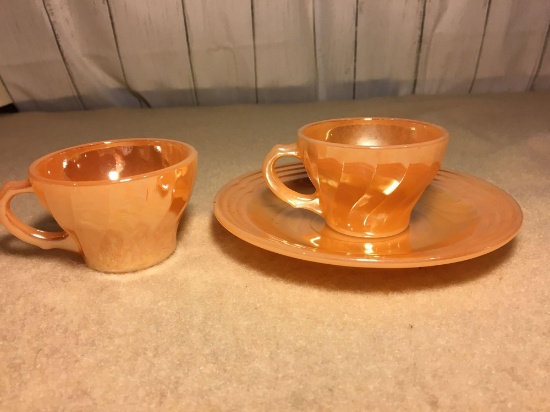 Anchor Hocking Peach Lustre Saucer and Demitasse Cups