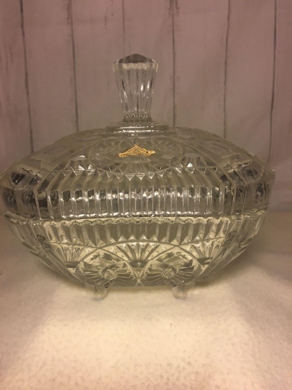 Oberglas Austria Footed Crystal Cut Glass Covered Candy Dish