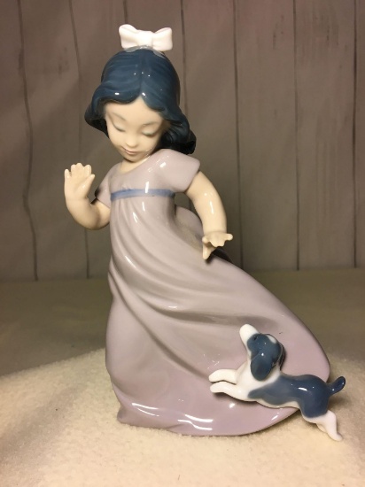 Lladro NAO Girl Running with Dog, #345 Figurine