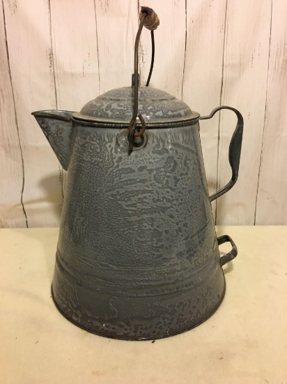 Vintage Large 2.5 Gallon Enamel Ware Graniteware Campfire Coffee Pot