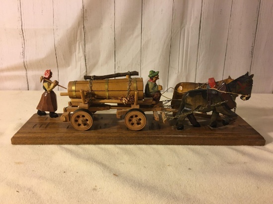 Vintage Wood Horse Drawn Cargo Wagon Miniature