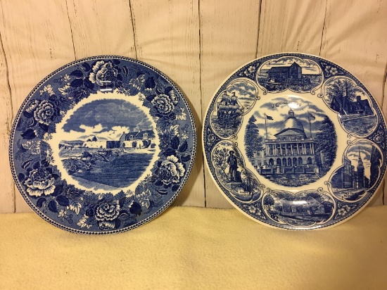 Staffordshire Ironstone Ticonderoga and Massachusetts Commemorative Plates, Historic America, 10"