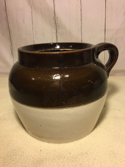 Vintage Brown and Tan 2-Quart Bean Pot Crock One Handle