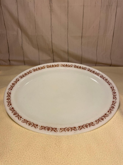 Vintage Pyrex Oval Serving Platter, Copper Filigree