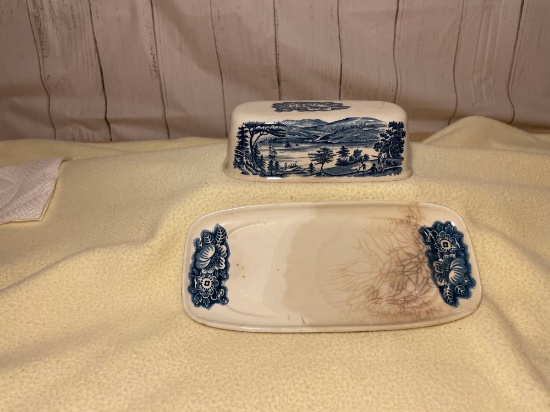 Vintage Liberty Blue Butter Dish with Lid