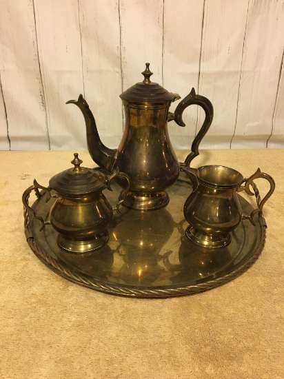 Brass Made In India Tea Set with Tray